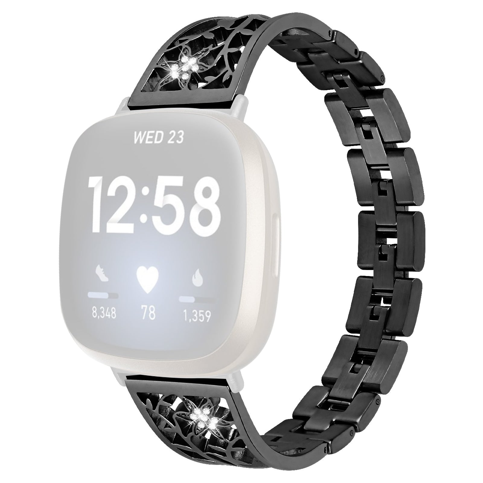 For Fitbit Versa 4 Sense 2 Rhinestone Decor Stainless Steel Watch Strap Replacement Smartwatch Band For Fitbit Versa 4 Sense 2 Rhinestone Decor Stainless Steel Watch Strap Replacement Smartwatch Band